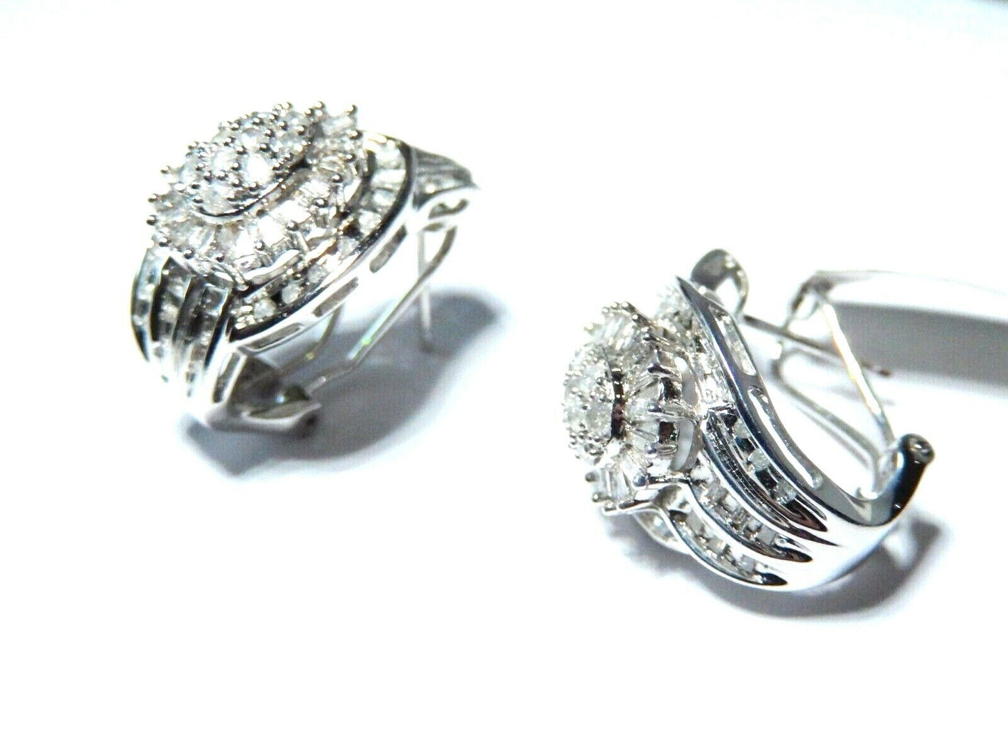 10k White Gold Pear 1.25CT Diamond  Cluster French-Clip Earrings 22mm x 13.5mm