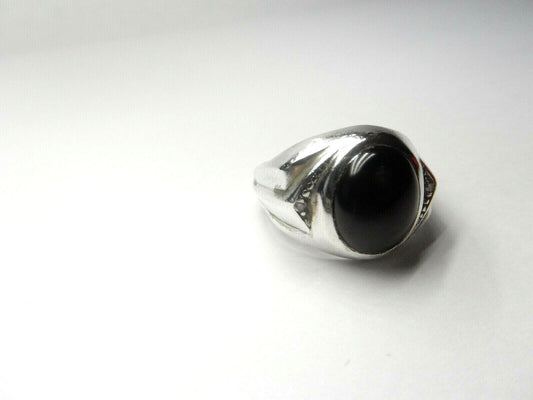 *NICE* Vintage Sterling Silver Oval 10mm x 8mm Black Onyx & Diamond Ring Sz 8