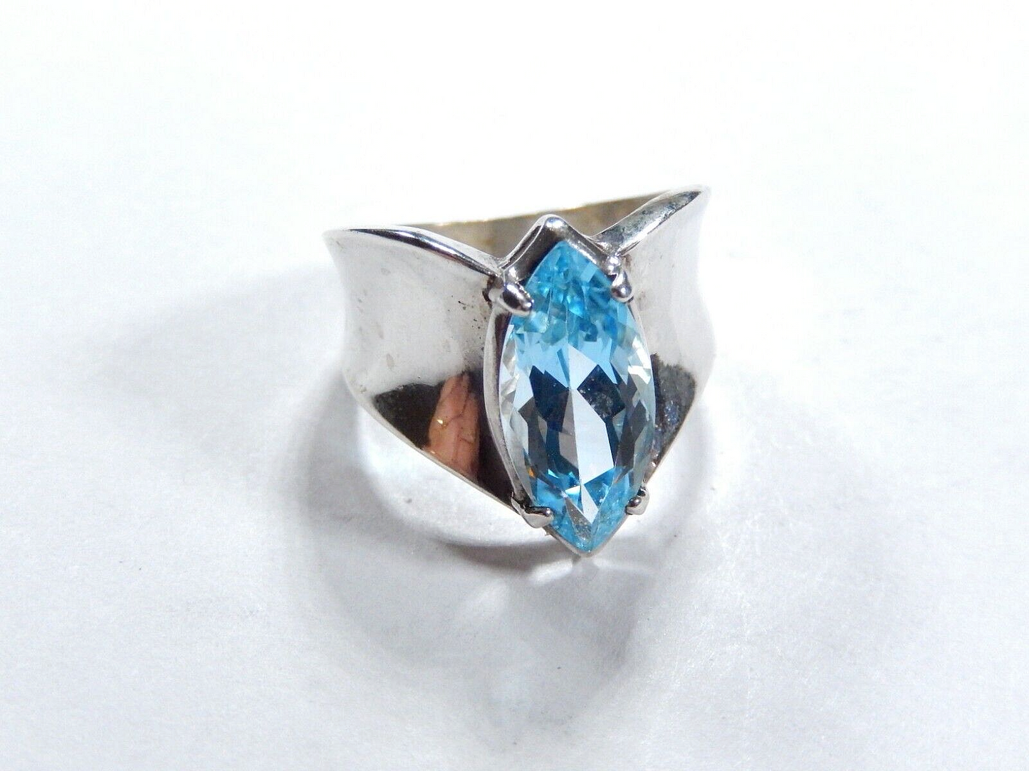 *VINTAGE*  Sterling Silver 3.50 CT Marquise Sky Blue Topaz Wide Band Ring Sz6.75