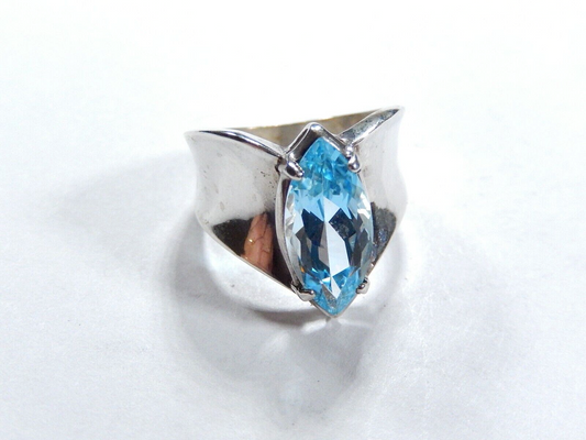 *VINTAGE*  Sterling Silver 3.50 CT Marquise Sky Blue Topaz Wide Band Ring Sz6.75