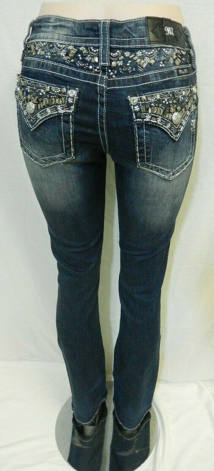 *NWT* Miss Me CUTE BLING Chloe Boot Cut Denim Dk Blue Jeans M3244B Size 26 X 34"
