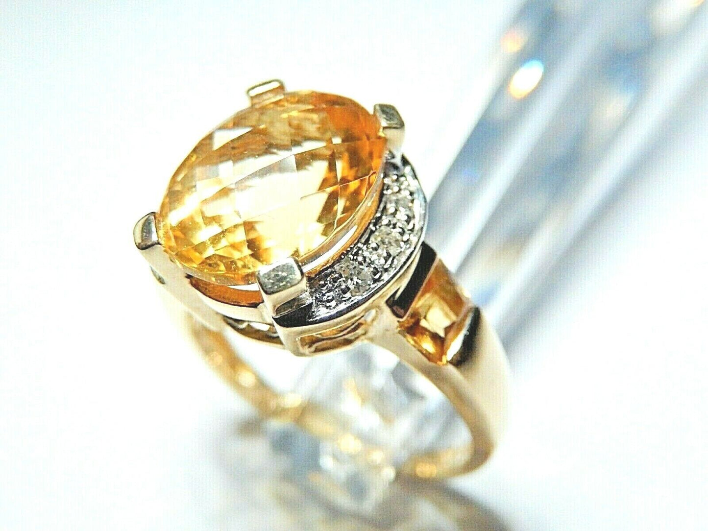 *VINTAGE*  14k Yellow Gold 5.00CT Oval Citrine & Diamond Ladies Ring Size 6.5