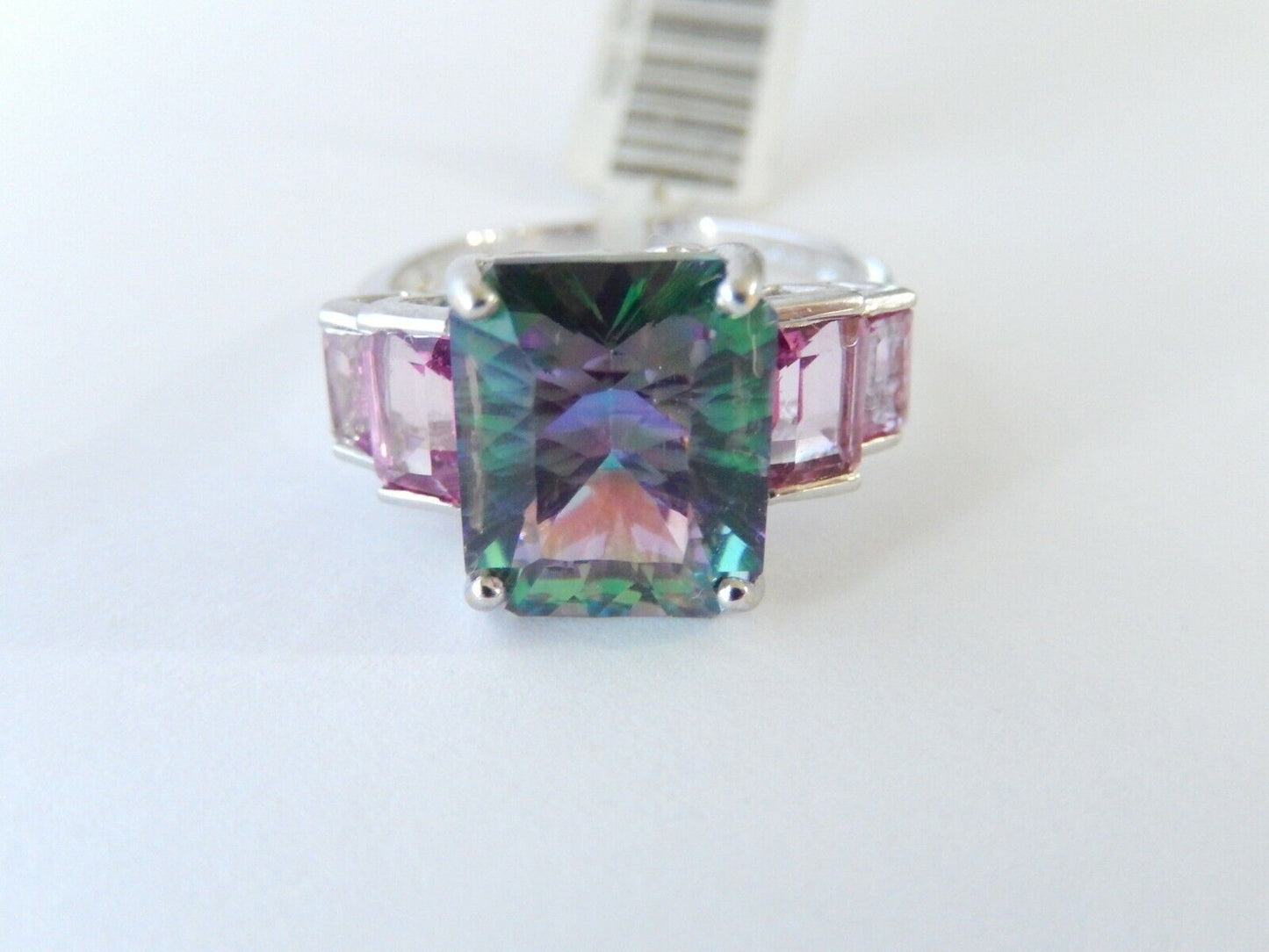 *NWT* 10K White Gold 7CT Mystic Topaz / Amethyst Ladies Ring Jewelry Size 9.25