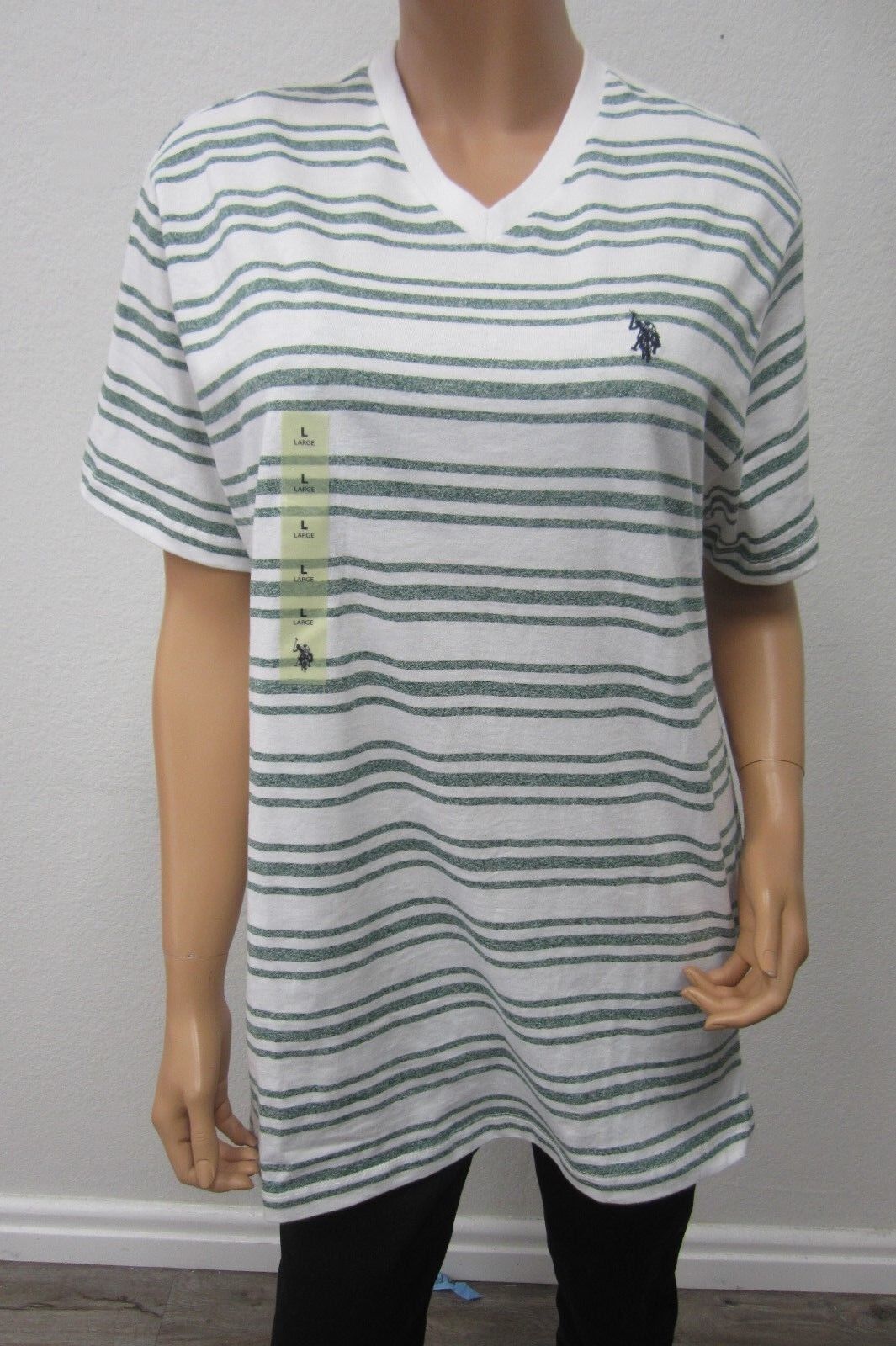 *NWT* US Polo Assn Unisex L Short Sleeve White/Green Stripe  Pullover T-Shirt