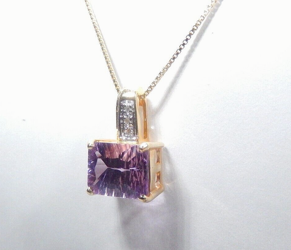 *VINTAGE*  14K Yellow Gold 3.00 CT Amethyst & Diamond Accent Pendant w/18"chain