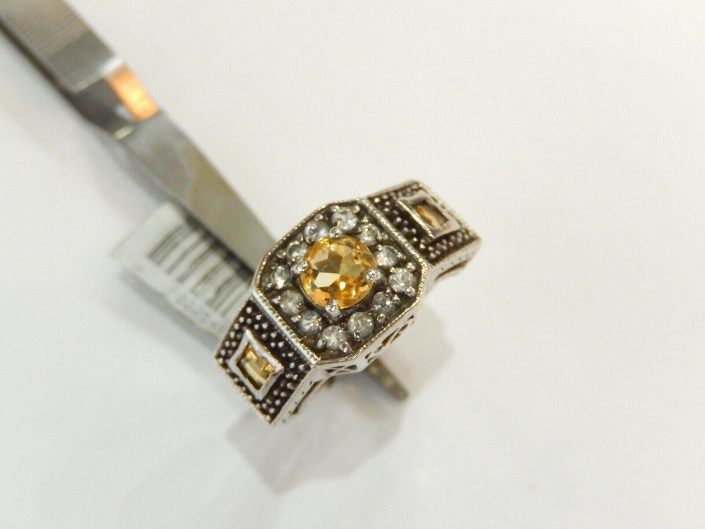 *VINTAGE* Gorgeous Vintage Art Deco  Sterling Silver Citrine & Cz  Ring SZ 9.25