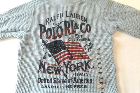 *NWT* Polo Ralph Lauren Logo Design Boys Blue Ribbed Top Size Baby 3 Months