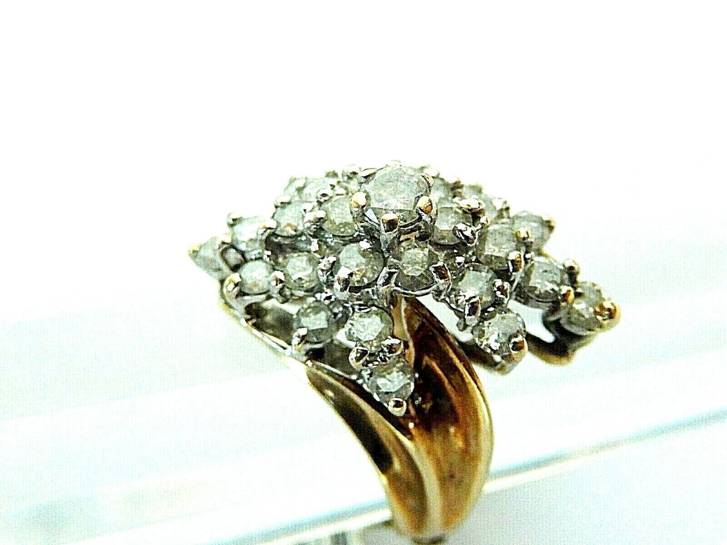 LADIES 10K SOLID YELLOW GOLD 2 CT DIAMOND COCKTAIL CLUSTER RING  SIZE 7.5