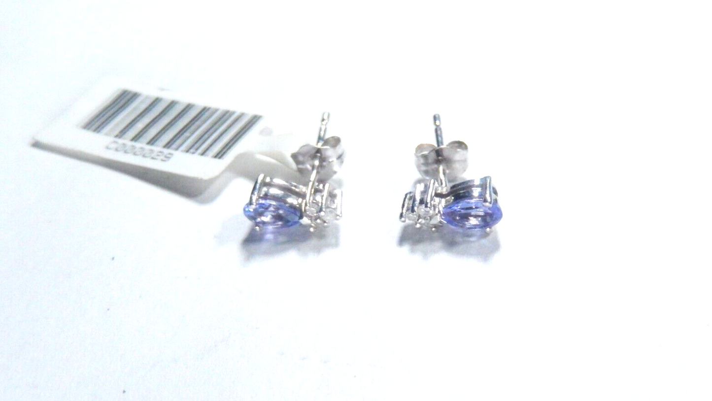 *VINTAGE*  10k White Gold Pear Shape Tanzanite and Round Diamond Stud Earrings