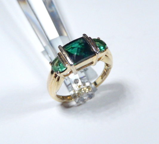 Vintage 18K Vermeil Sterling Silver Lab Emerald  Ring Size 9.25