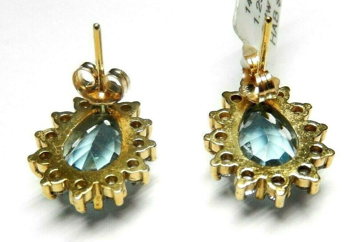 *LUXURY VINTAGE*  14K YG 5CT Pear Swiss Blue Topaz & 1.25CT  VS Diamond Earrings