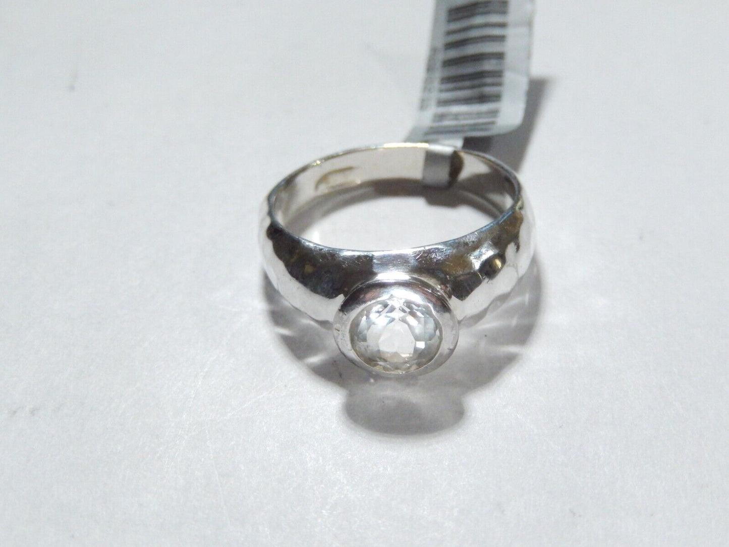 *VINTAGE* ITALY Sterling Silver Hammered Pattern Design 1.25CT CZ  Ring SZ 10