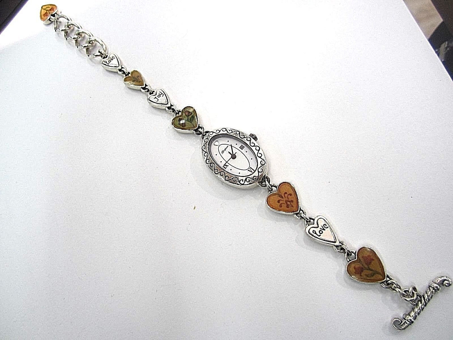 RETIRED Brighton Picadilly Heart Watch 8 charms in wrist band multi-color hearts