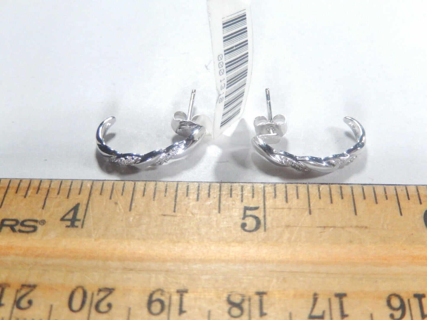 10K White Gold Round Natural Diamond J Shape Hoop Earrings