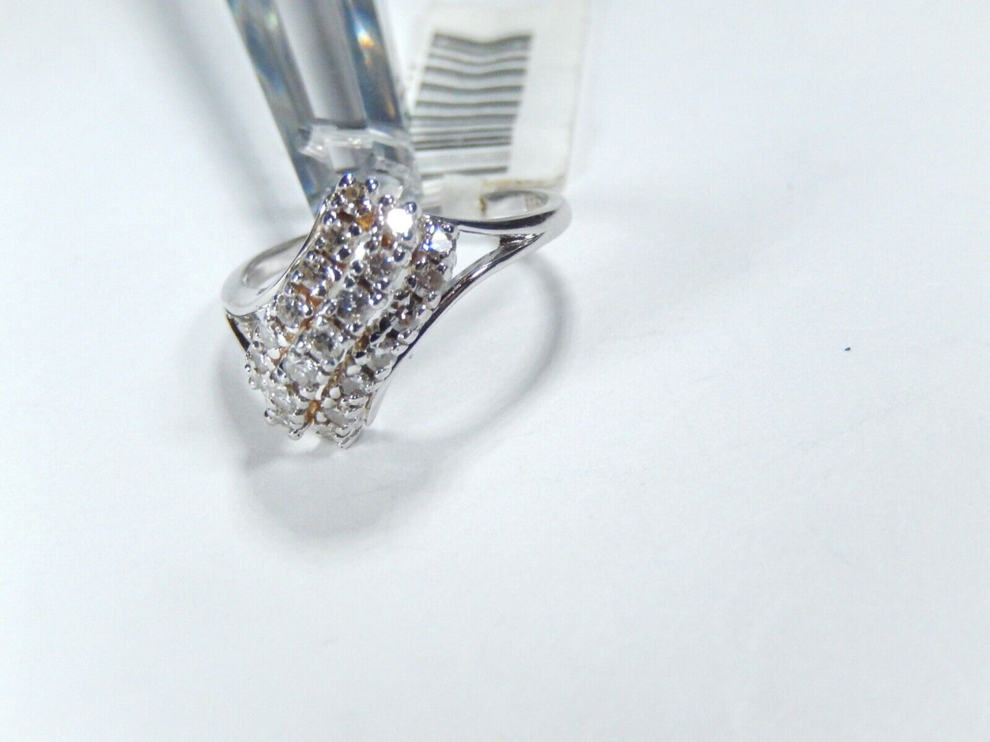 *VINTAGE*14K White Gold 1/2CT Diamond 3 Row Waterfall Cluster Bypass Ring Size 7
