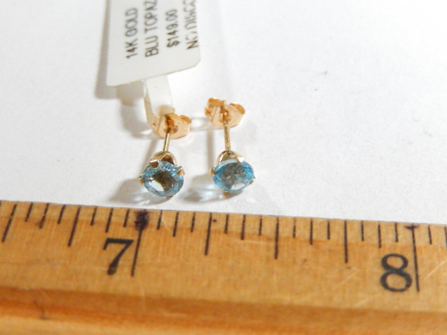 14k Yellow Gold .50CT TW Round Blue Topaz  Stud Push Back Earrings