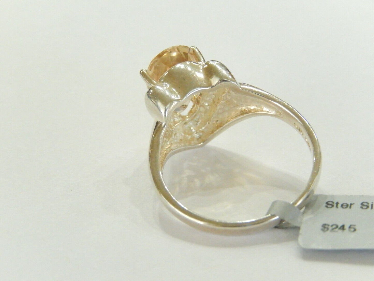 *VINTAGE*  Sterling Silver 3.00 CT Citrine Solitaire Ring  Size 10.25