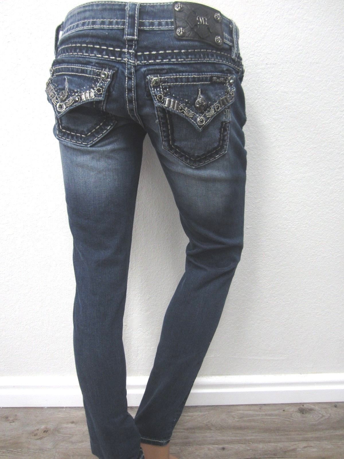 NWOT MISS ME JP5997S Super Cute Embellished FLAP SKINNY JEANS Size 26 x 31