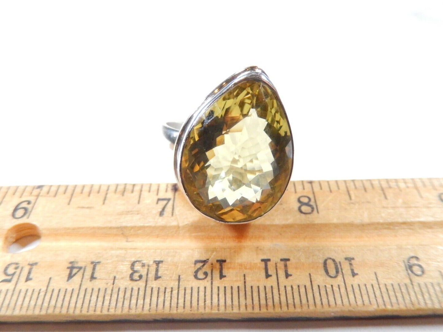 VINTAGE* HUGE STATEMENT Sterling Silver 22.0 CT Checkerboard CITRINE Ring Sz10.5