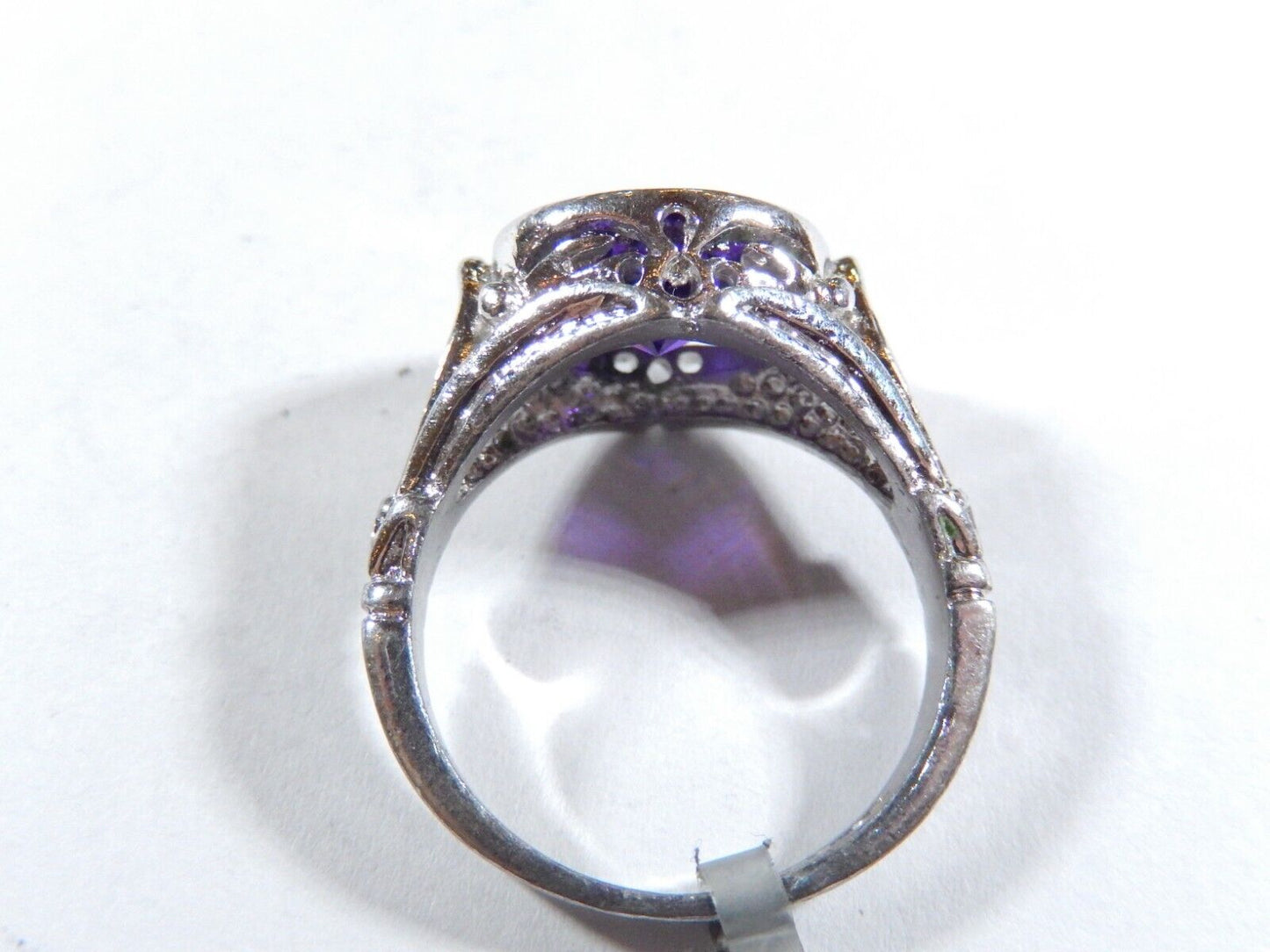 *VINTAGE*  VICTORIAN STYLE 925 STERLING SILVER 4.00 CT OVAL AMETHYST RING Sz 9