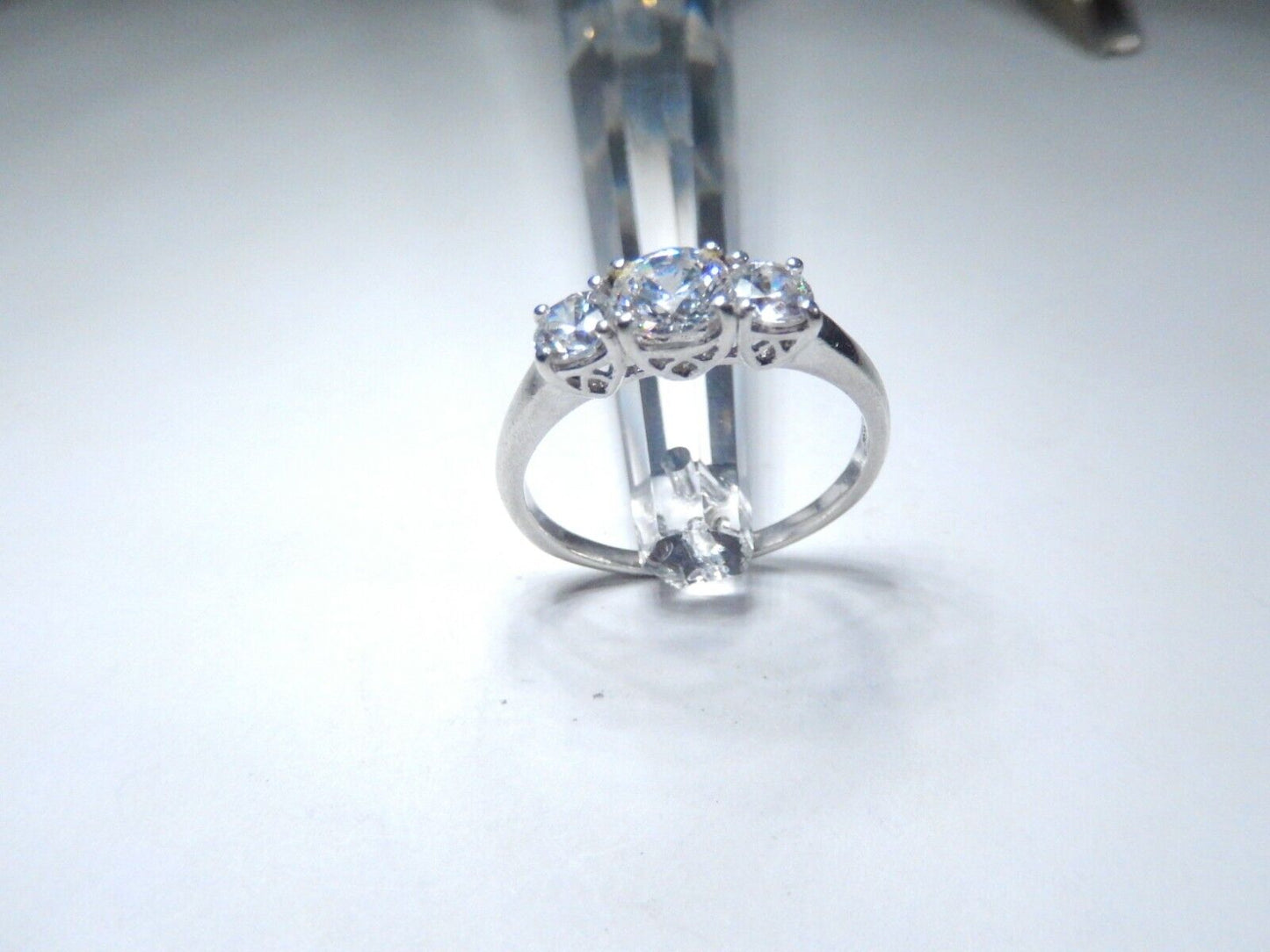 *VINTAGE*  1.5CT Round Cut Cubic Zirconia Three Stone  Ring 925 Silver Size 10