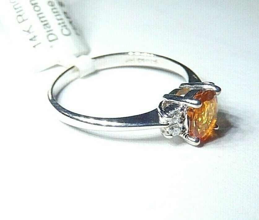 *NWT* 14k White Gold Oval Citrine And Diamond Ring Size 6