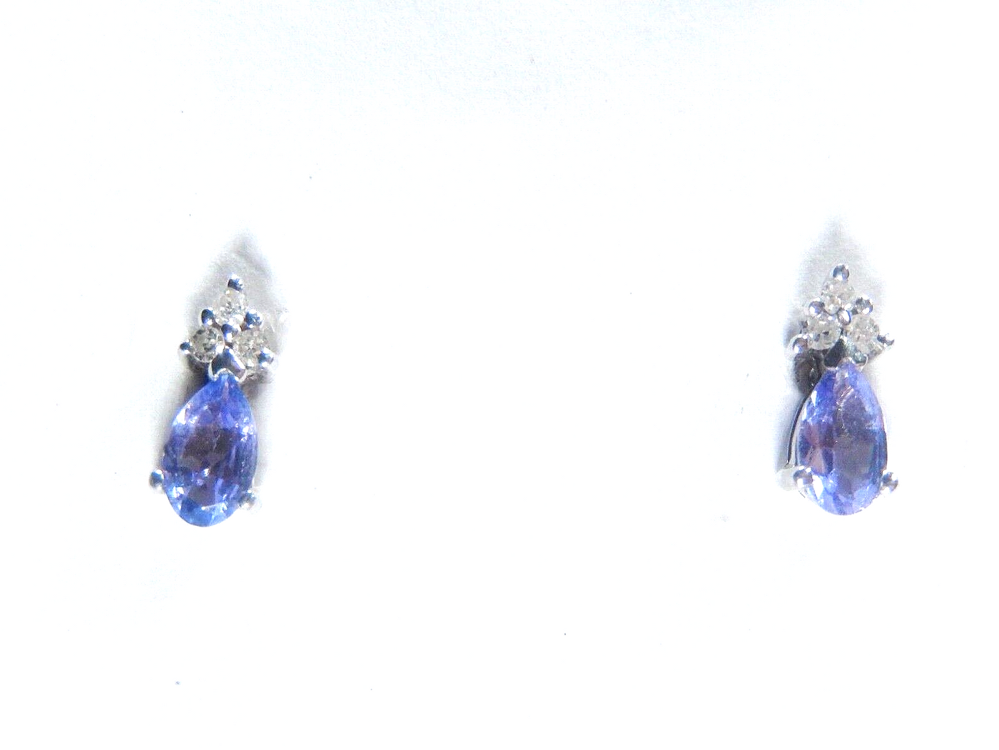 *VINTAGE*  10k White Gold Pear Shape Tanzanite and Round Diamond Stud Earrings