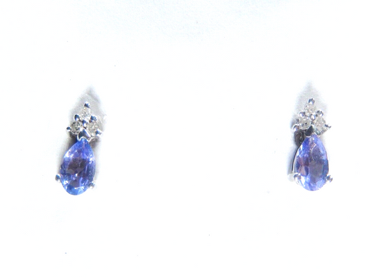 *VINTAGE*  10k White Gold Pear Shape Tanzanite and Round Diamond Stud Earrings