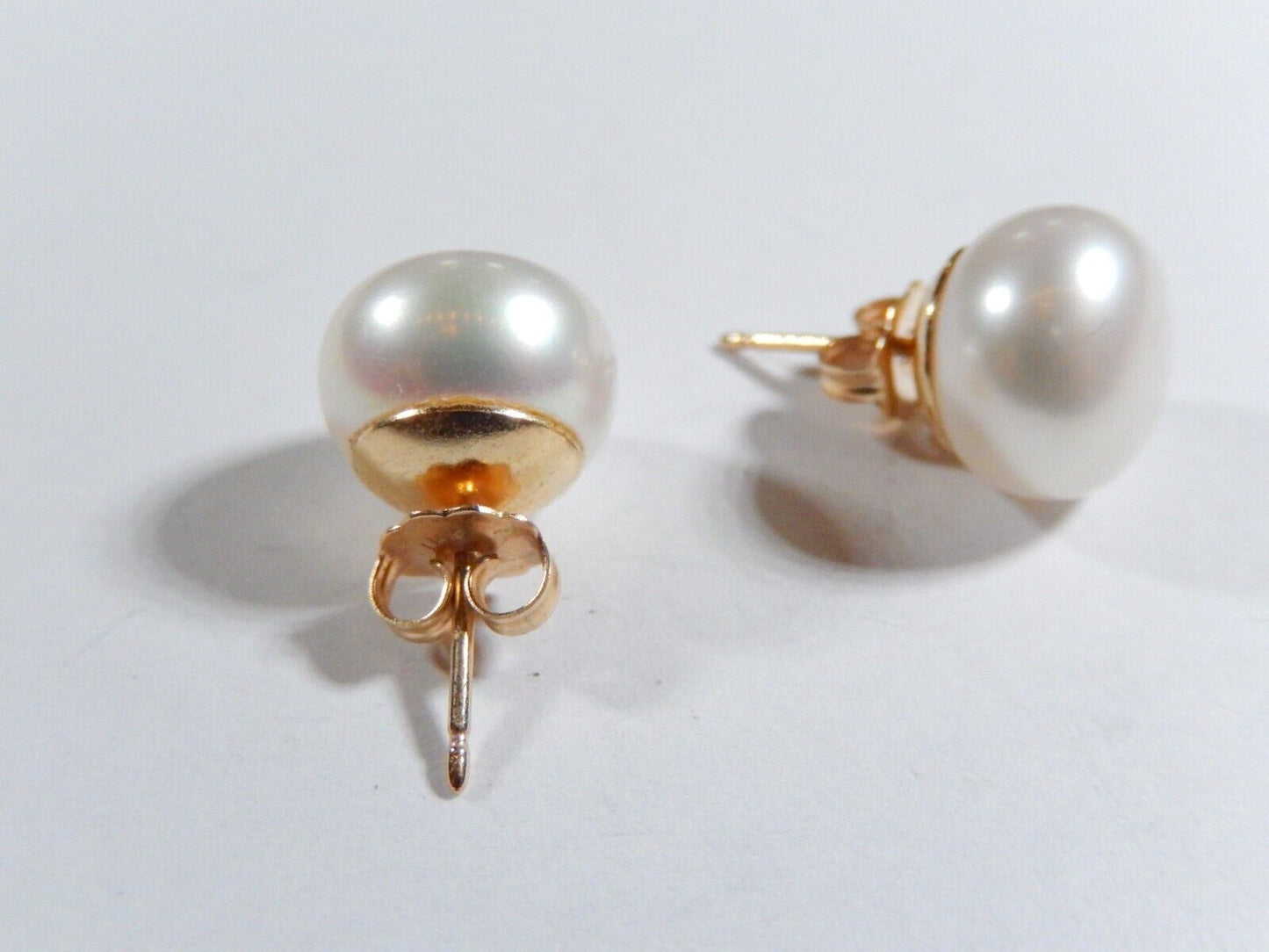 *NEW*  14K Yellow Gold 11mm Button Sea Pearl Round  Stud Earrings