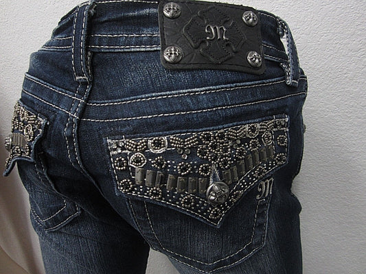 NWT Miss Me womens jeans JP4656B12 "Beaded Beauty" Boot Cut Med Blue Size 26x33