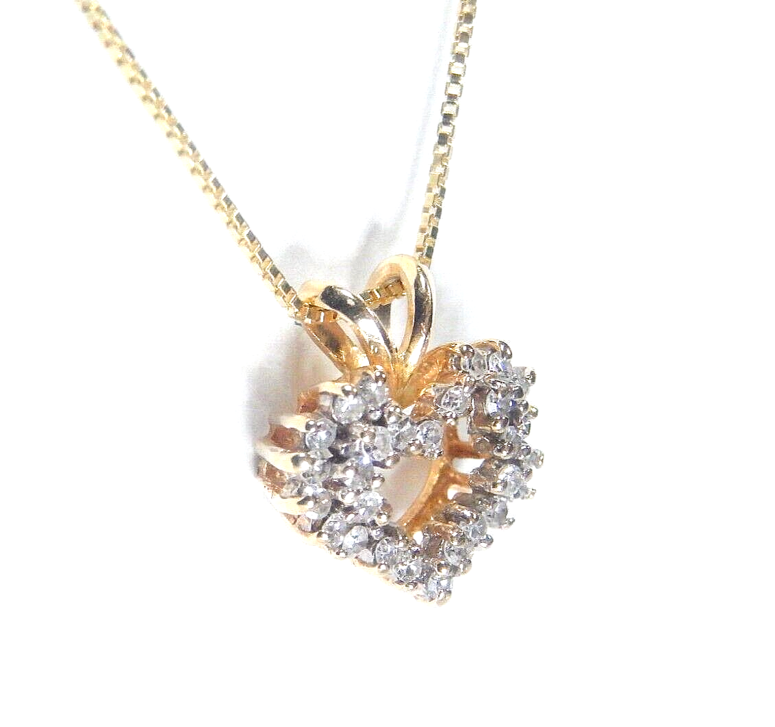 14K Yellow GOLD & Cluster CZ Open HEART PENDANT w/18" chain