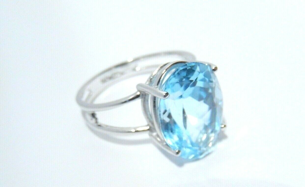 *NEW* 10k White Gold 7 Carat Natural Swiss Blue Topaz Solitaire Ring Size 7.25