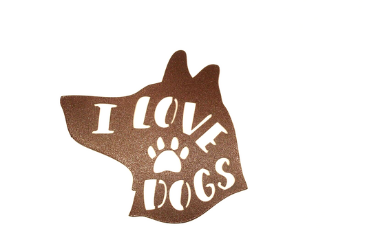 "I LOVE PAW DOGS" 14 gauge thick Powder Coated Copper Tone Metal Wall Art
