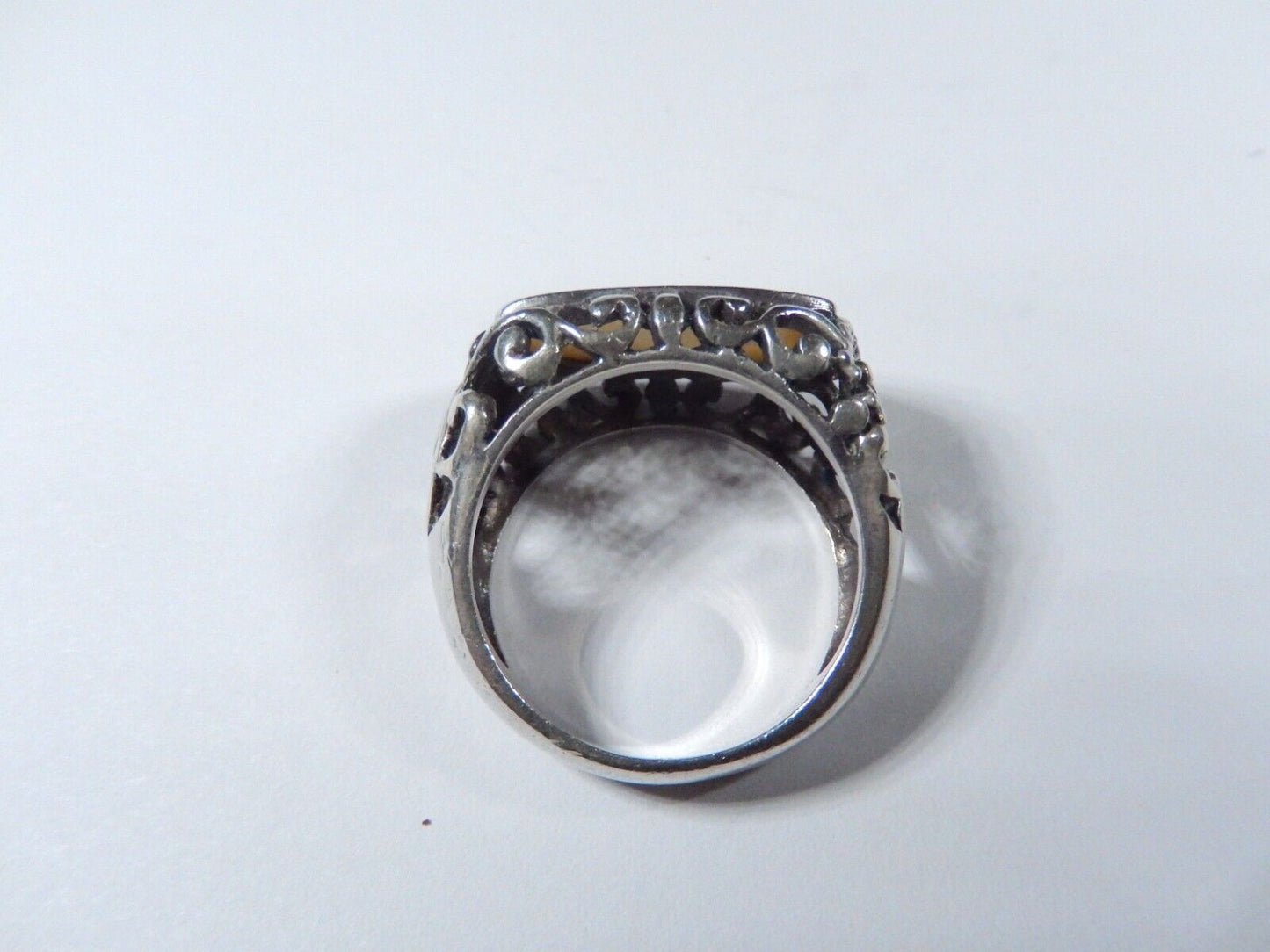 *VINTAGE*  Sterling Silver Mother of Pearl Filigree Ring   size 8.25