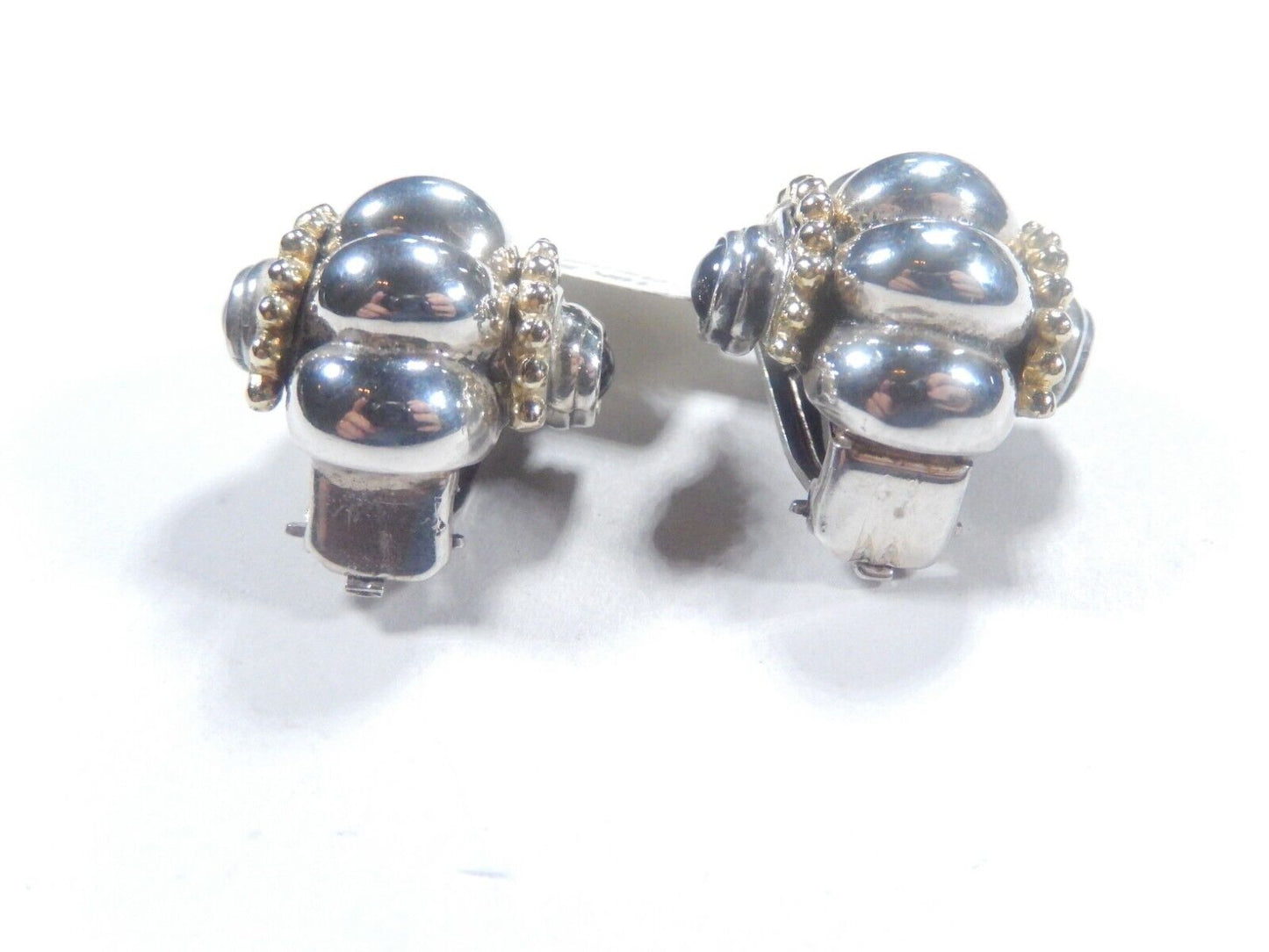 *VINTAGE*  Flli Menegatti  925 Sterling & Gold Beaded Trim & Black Onyx Earrings