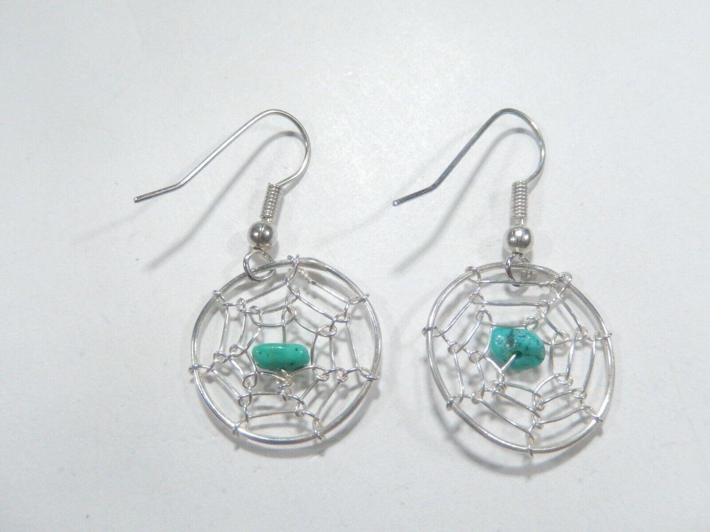 *VINTAGE*  Southwest Sterling Silver 925 Turquoise  Spiderweb Dangle Earrings