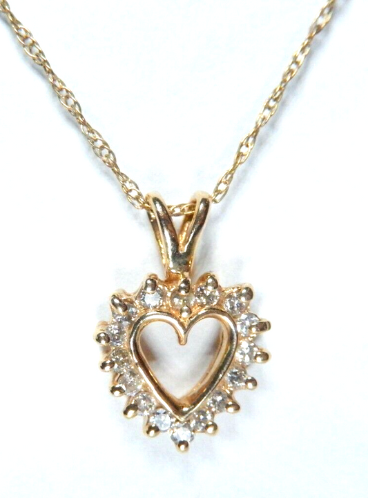 *VINTAGE*  14k Yellow Gold .33ct VS Diamond  Heart Pendant w/18" Chain