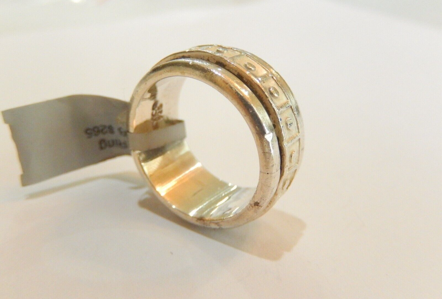 *VINTAGE*   9.5mm Wide Spinner Ring Sterling Silver Unusual Design Size 8