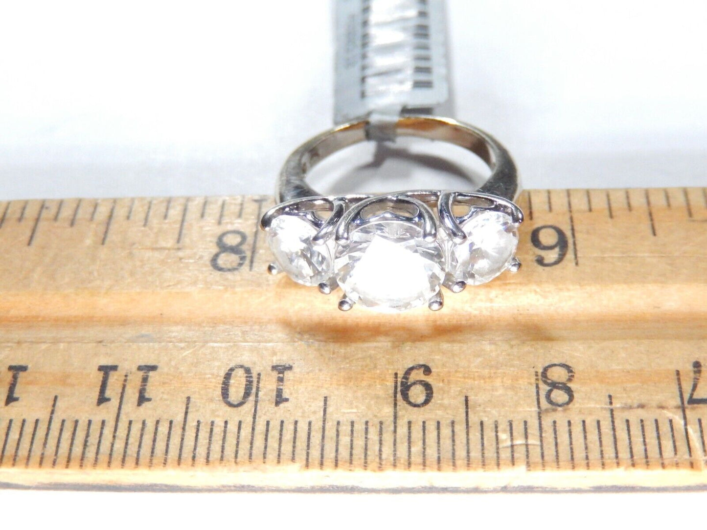 *VINTAGE*  14K White Gold Three Stone 3.50 CT Round Cut CZ Engagement Ring Sz 5
