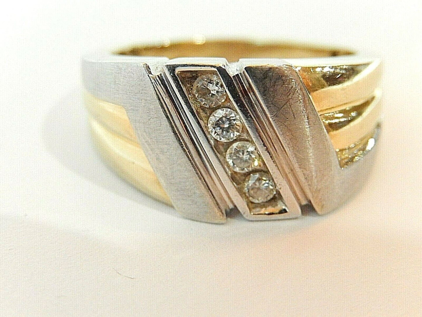 *LARGE* 14K TWO TONE GOLD .25CT MEN'S DIAMOND RING  SIZE 12