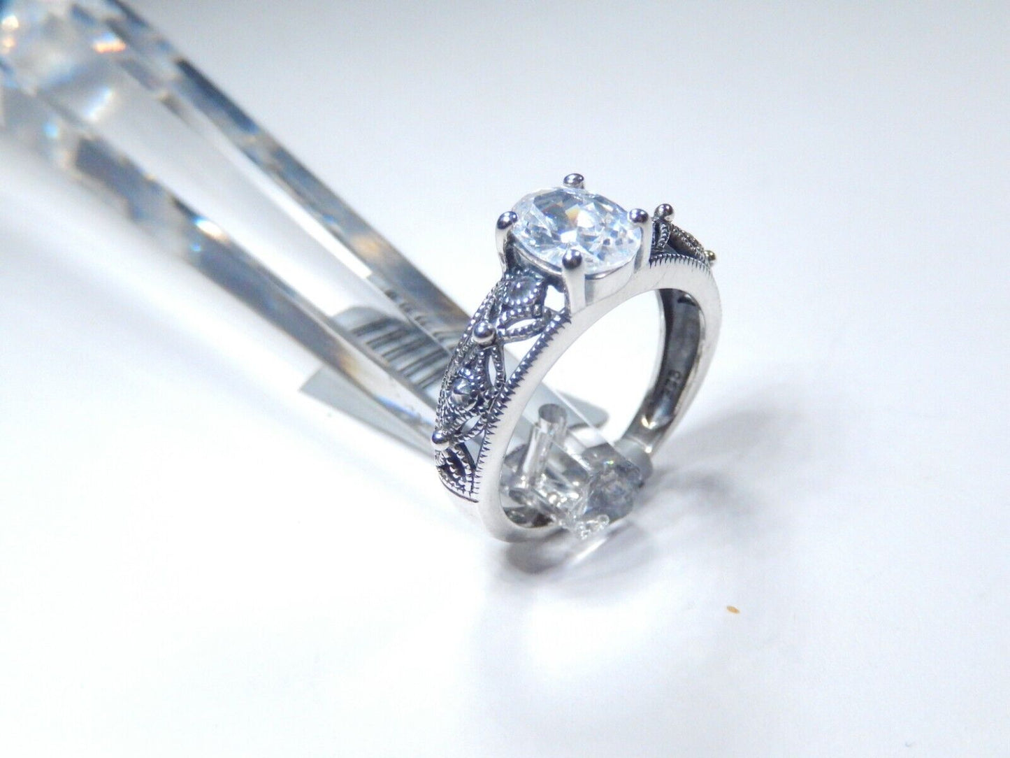*VINTAGE*   925 Sterling Silver Art Deco 1.25 CT CZ Oval Engagement Ring Sz 7