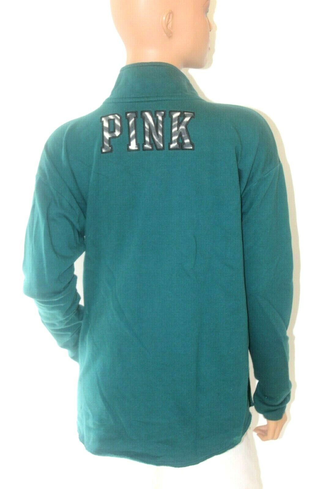 Victorias Secret Embroidered Pink 1/4 Zip Pullover Fleece Green Jacket Sz Medium