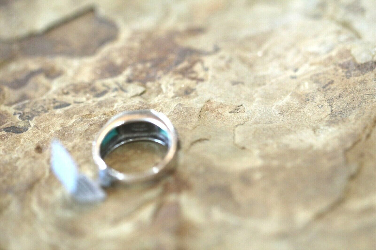 *VINTAGE* 925 Sterling Southwest Style Turquoise & Lapis Handmade Ring Size 8.5