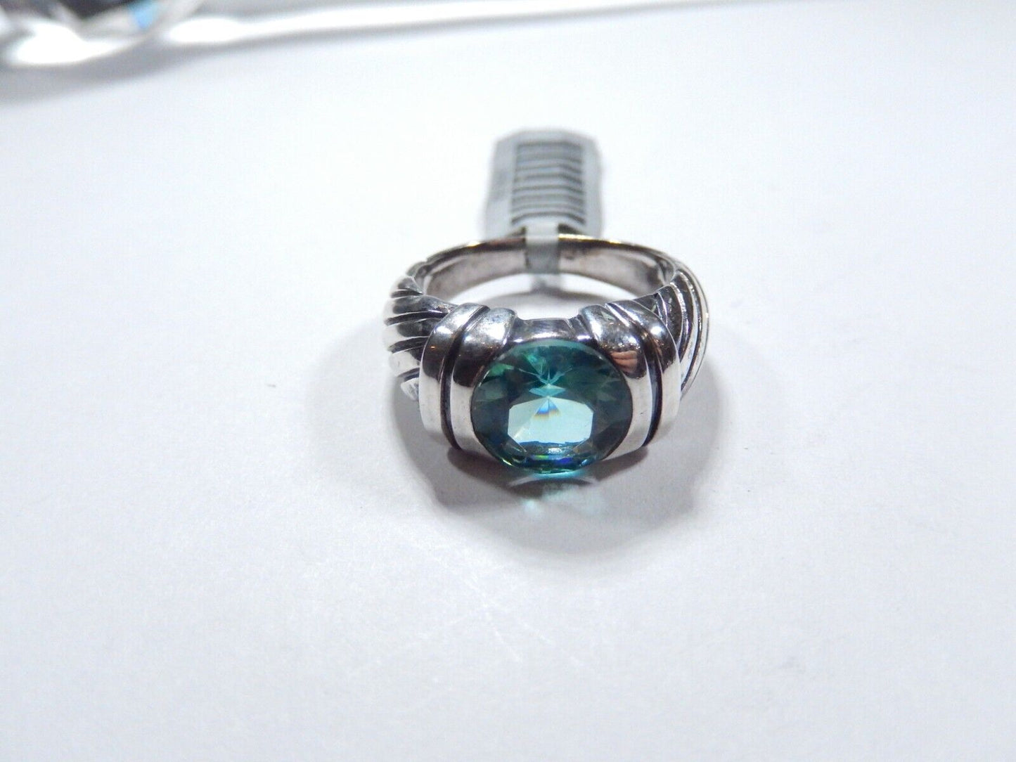 3.0 CT Sterling Silver London Blue Topaz Swirled Ribbed Band Statement Ring Sz 7