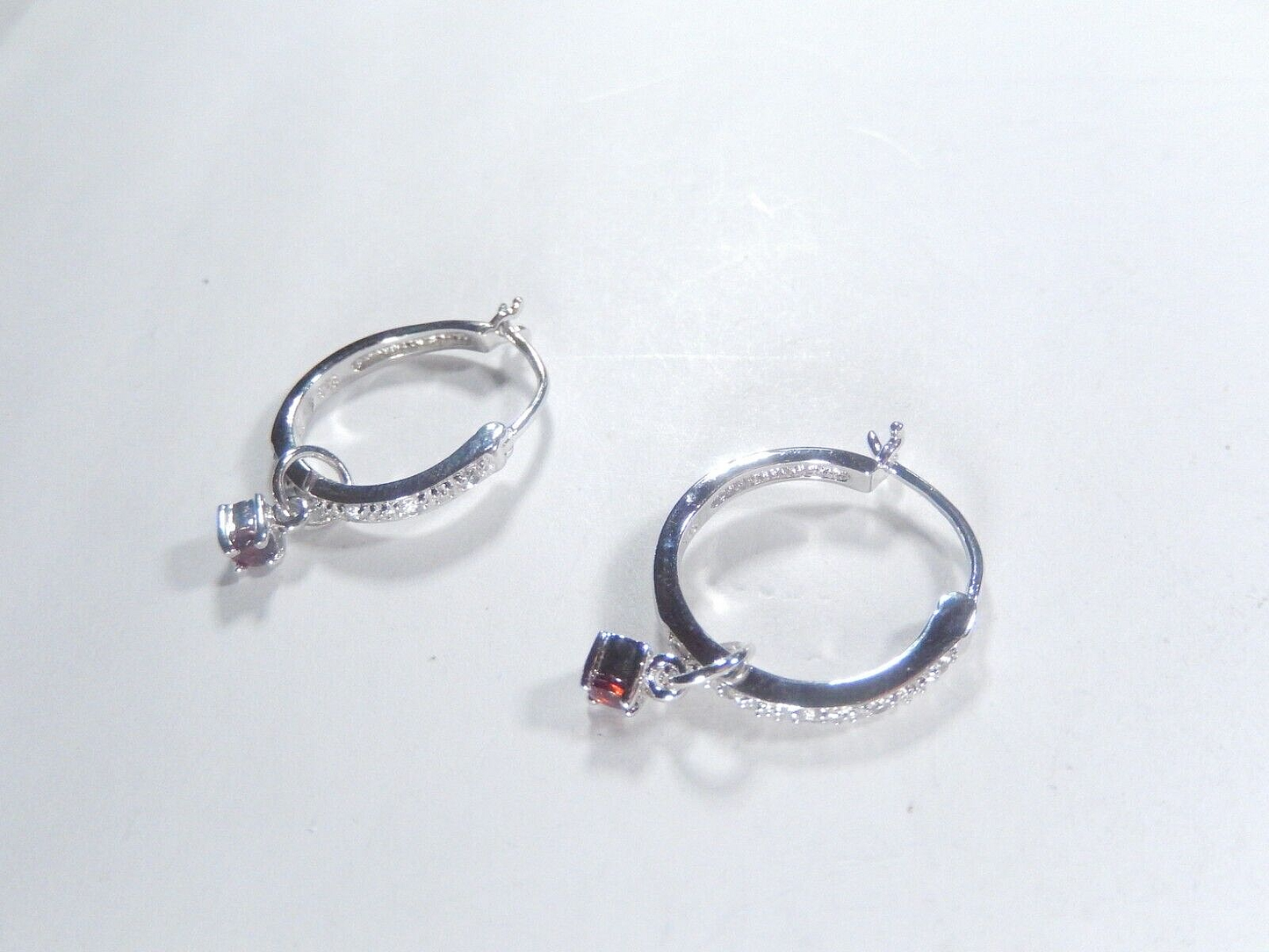 Sterling Silver Genuine Diamond Hoop Dangle Earrings