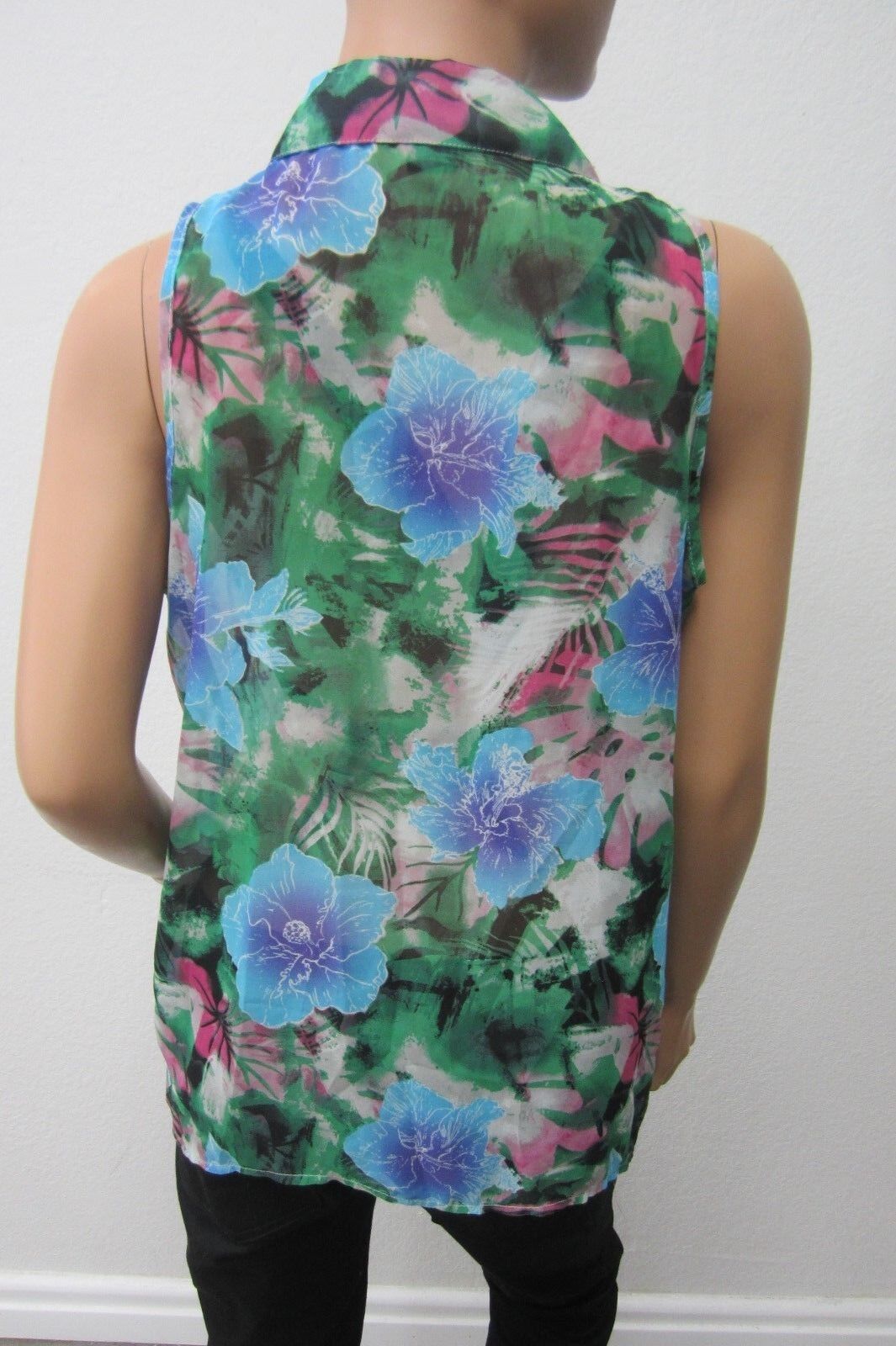 *MINT*  Derek Heart Super Cute Flower  Button-Down Sleeveless Top SIZE: L