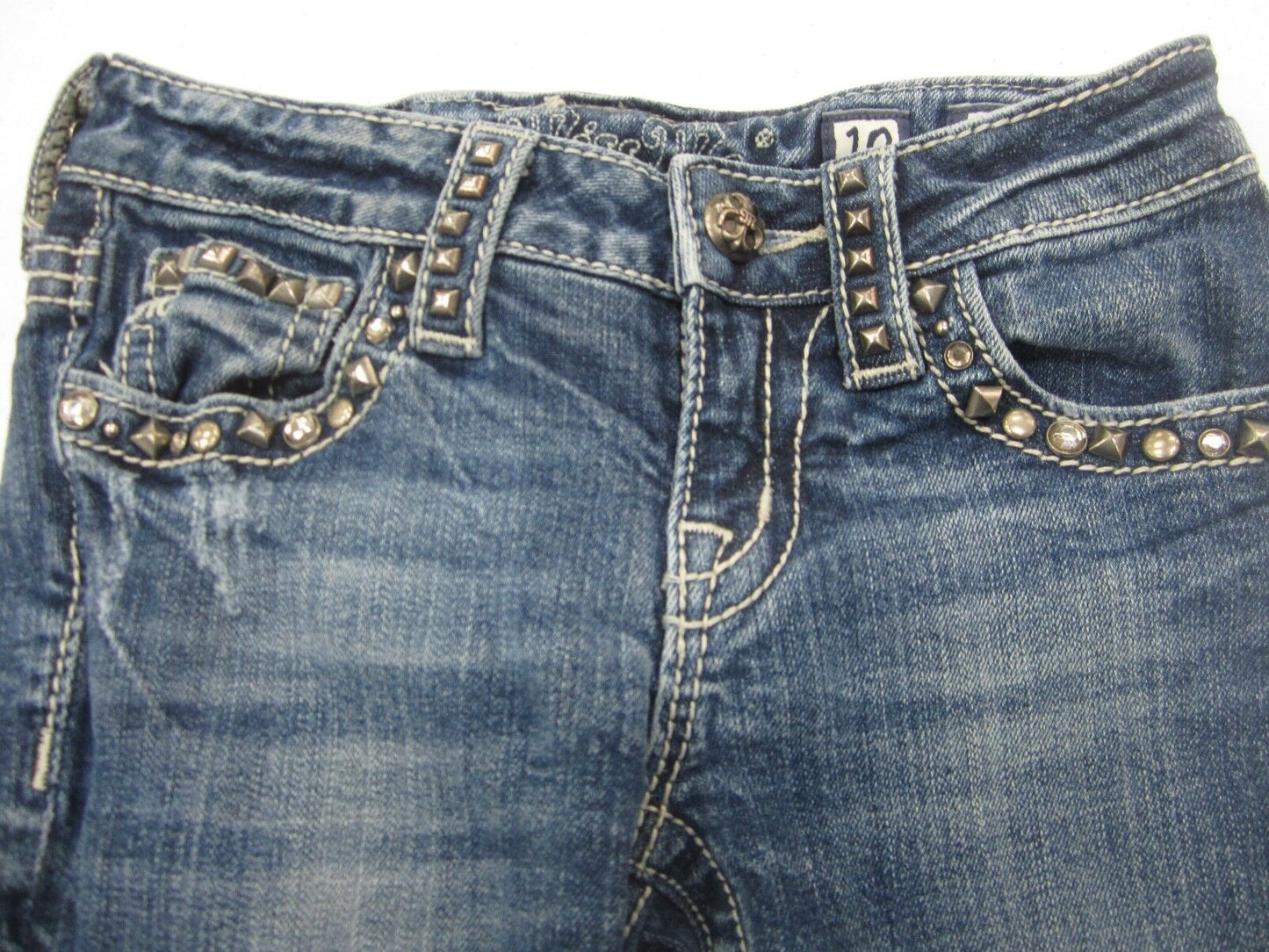MINT GIRLS MISS ME Capri Jeans Med Blue Cute Studs/Crystals Design Size 10  x 14