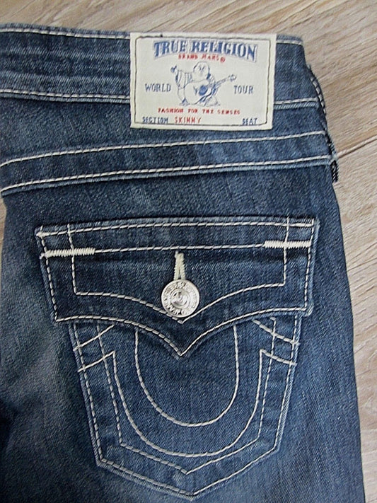 AUTHENTIC NWT True Religion Womens Jeans Skinny Flap Pocket 25 X 31 Medium Dark