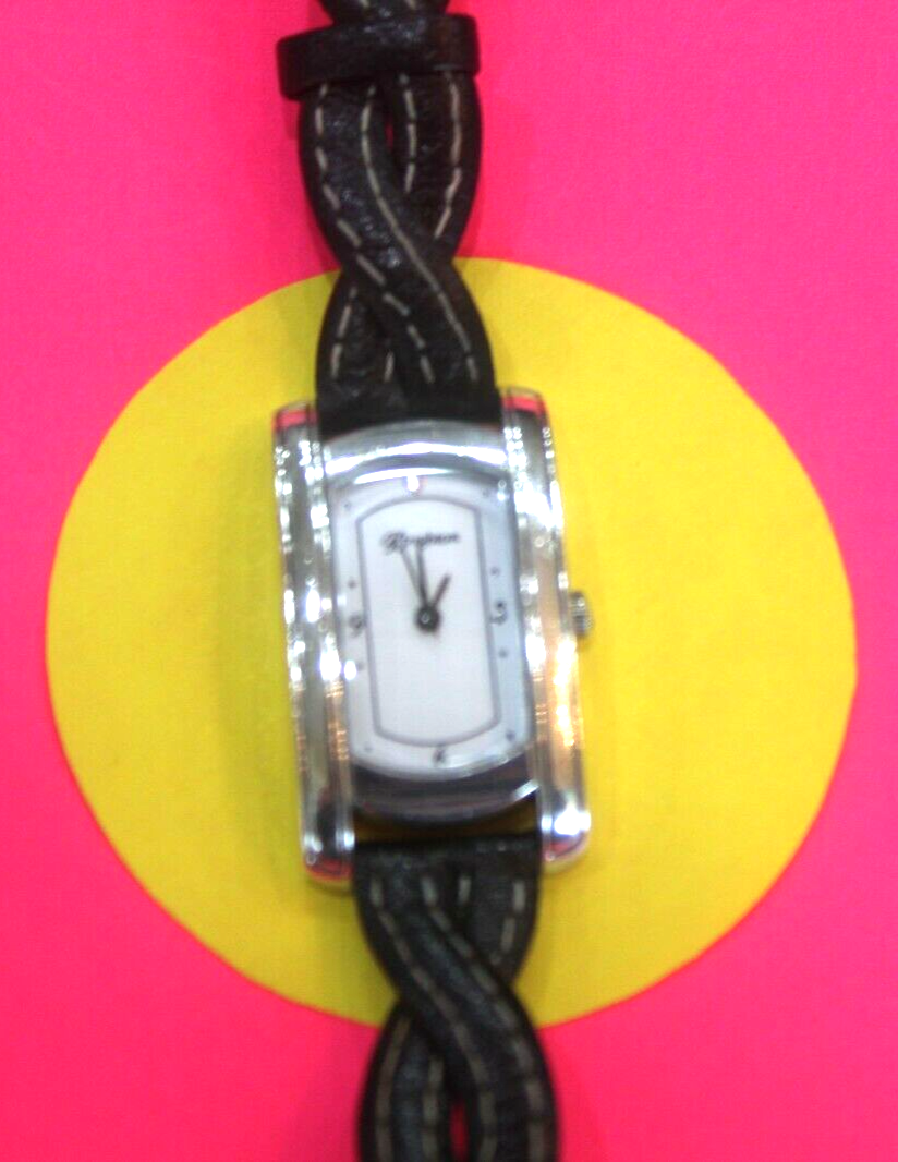 BRIGHTON "Winchester" Silver Plated watch, Black Leather Braided Band/Stitching