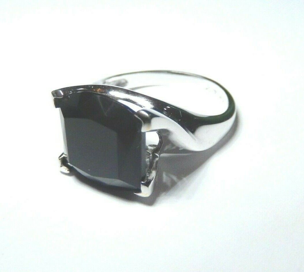 *VINTAGE* LADIES 10K WHITE GOLD 6.00 CT CUSHION BLACK ONYX  RING SIZE 7.5